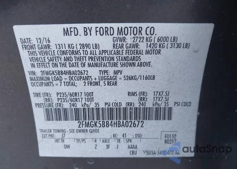 2017 Ford Flex Se from USA, damaged, VIN 2FMGK5B84HBA02672